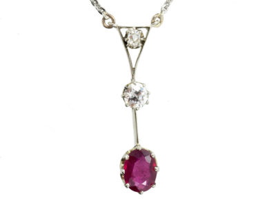 Art Deco Platinum Ruby & Diamond Pendant on Platinum Chain