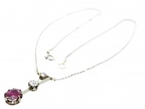 Art Deco Platinum Ruby & Diamond Pendant on Platinum Chain