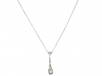 Art Deco Silver, Paste & Cultured Pearl Pendant on Silver Chain
