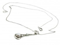 Art Deco Silver, Paste & Cultured Pearl Pendant on Silver Chain