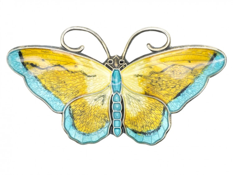 Silver, Yellow & Blue Enamel Butterfly Brooch