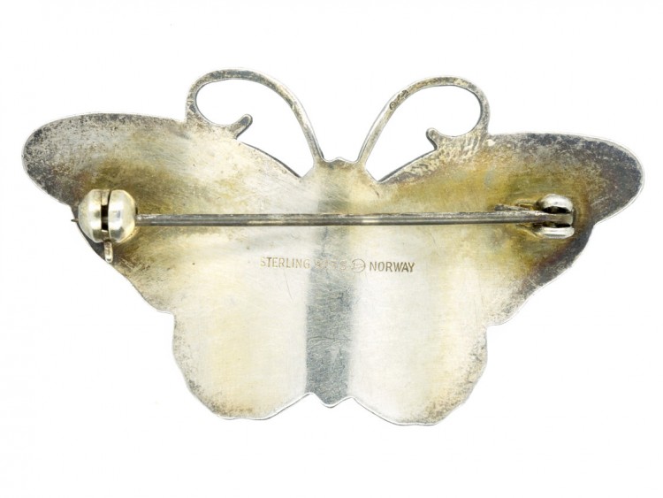 Silver, Yellow & Blue Enamel Butterfly Brooch