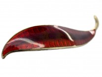 Siver & Strawberry Red Enamel Leaf Brooch