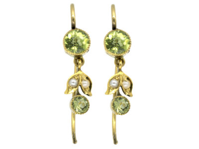 Edwardian Peridot & Natural Split Pearl Drop Earrings