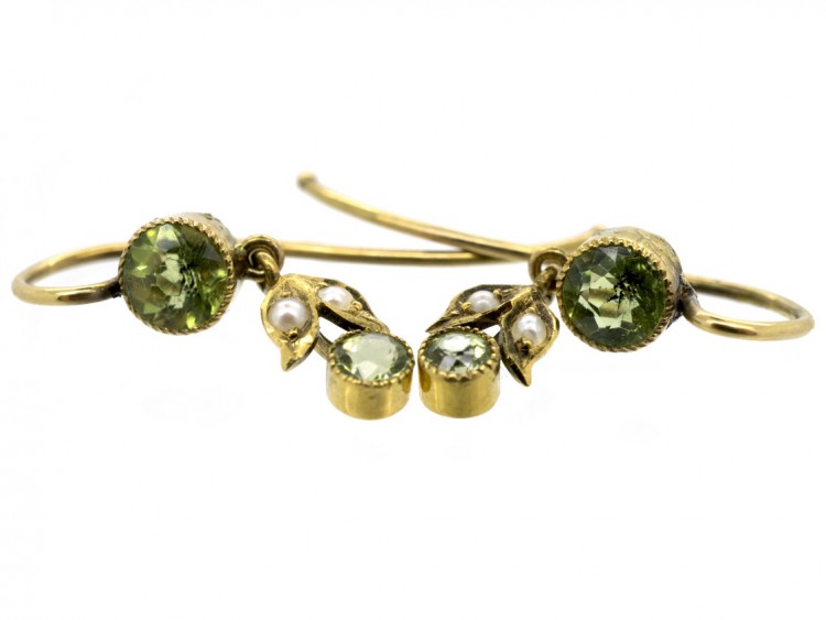 Edwardian Peridot & Natural Split Pearl Drop Earrings