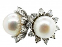 18ct White Gold Pearl & Diamond Cluster Earrings