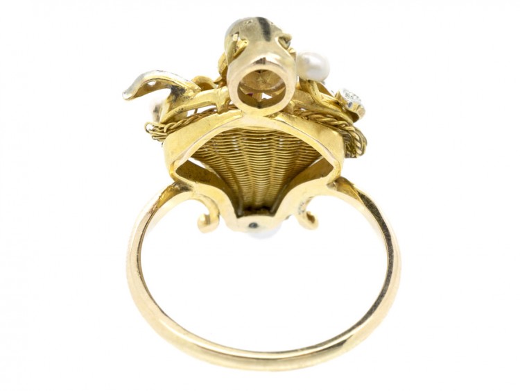 18ct Gold 1950s Flowers in a Basket Ring