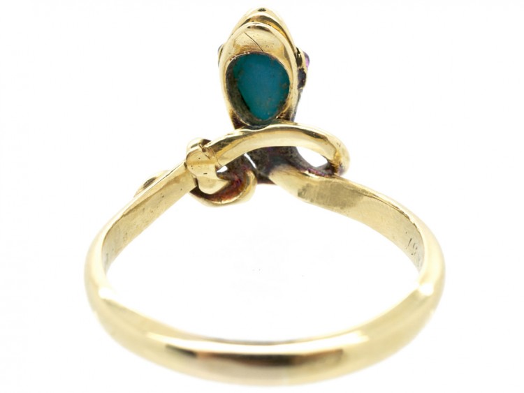 Victorian 18ct Gold Snake Ring set with a Turquoise & Ruby Eyes