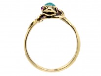 Victorian 18ct Gold Snake Ring set with a Turquoise & Ruby Eyes