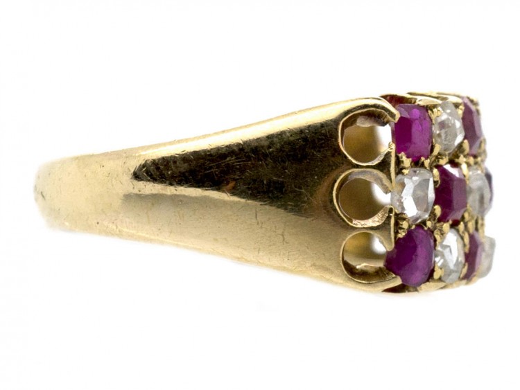 Victorian 18ct Gold Ruby & Diamond Chequerboard Ring