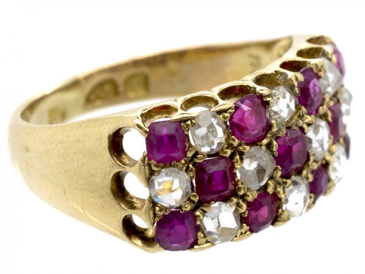 Victorian 18ct Gold Ruby & Diamond Chequerboard Ring