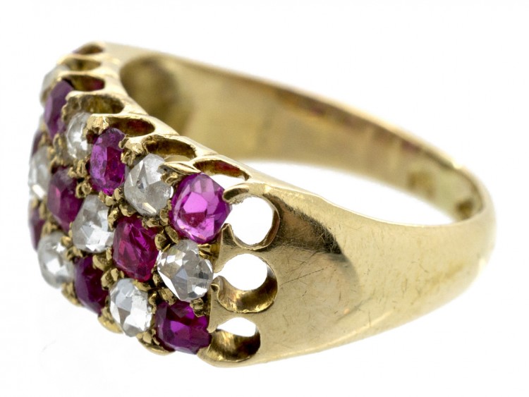 Victorian 18ct Gold Ruby & Diamond Chequerboard Ring