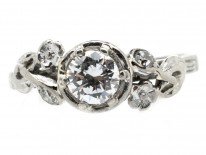 18ct White Gold & Diamond Solitaire Ring with Diamond Flower Shoulders