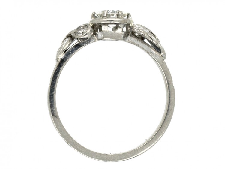 18ct White Gold & Diamond Solitaire Ring with Diamond Flower Shoulders
