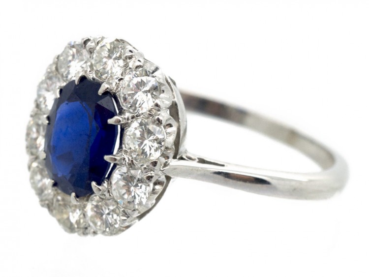 Platinum Sapphire & Diamond Cluster Ring