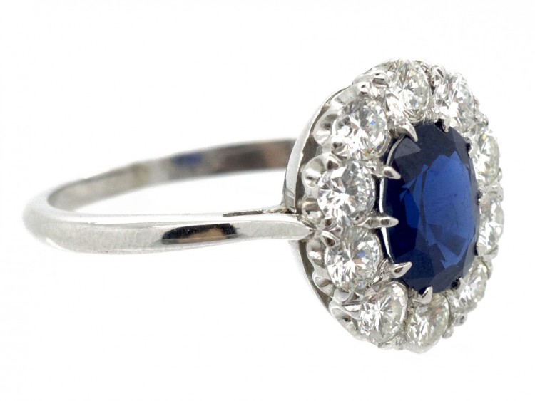 Platinum Sapphire & Diamond Cluster Ring