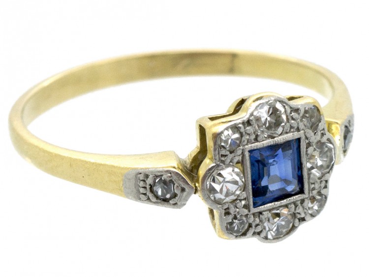 Art Deco 18ct Gold & Platinum Sapphire & Diamond Ring