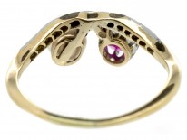 18ct Gold & Platinum Art Nouveau Ruby, Natural Pearl & Diamond Ring
