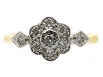 Edwardian Diamond Cluster Ring with Diamond Shoulders