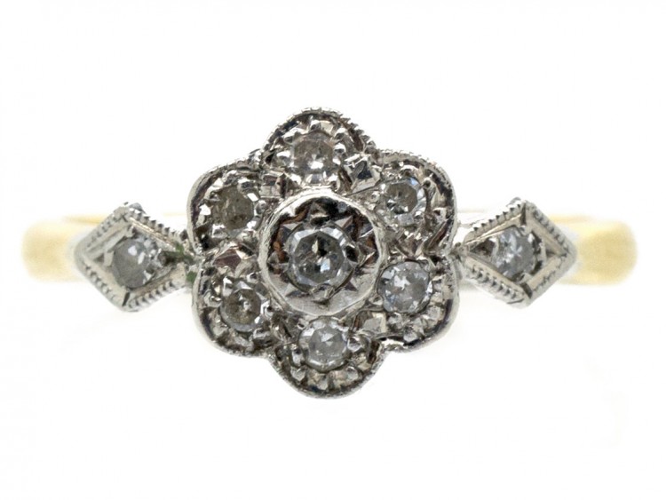 Edwardian Diamond Cluster Ring with Diamond Shoulders