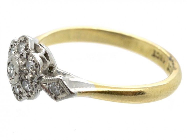 Edwardian Diamond Cluster Ring with Diamond Shoulders