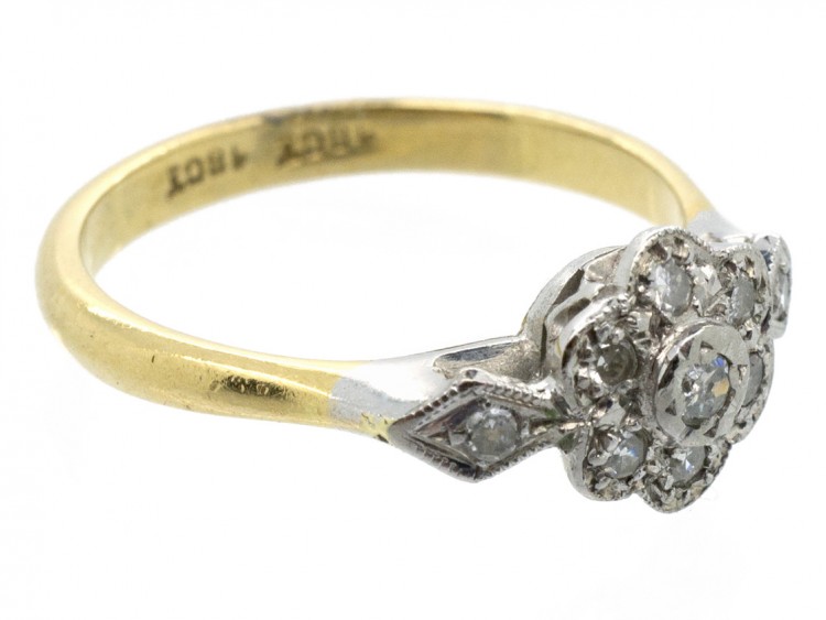 Edwardian Diamond Cluster Ring with Diamond Shoulders