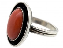 1950s Oval Coral & Silver Ring