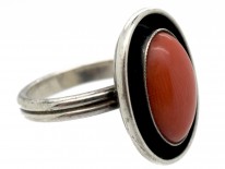 1950s Oval Coral & Silver Ring
