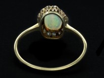 Edwardian 18ct Gold Oval Cluster Ring Set With an Opal & Rose Diamonds