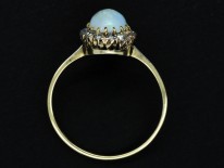 Edwardian 18ct Gold Oval Cluster Ring Set With an Opal & Rose Diamonds