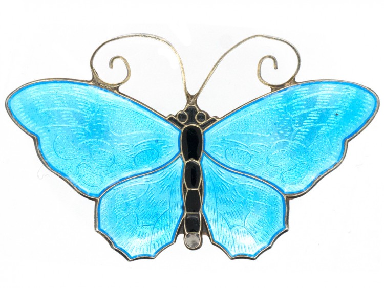 Silver & Turquoise Blue Enamel Brooch by David Andersen