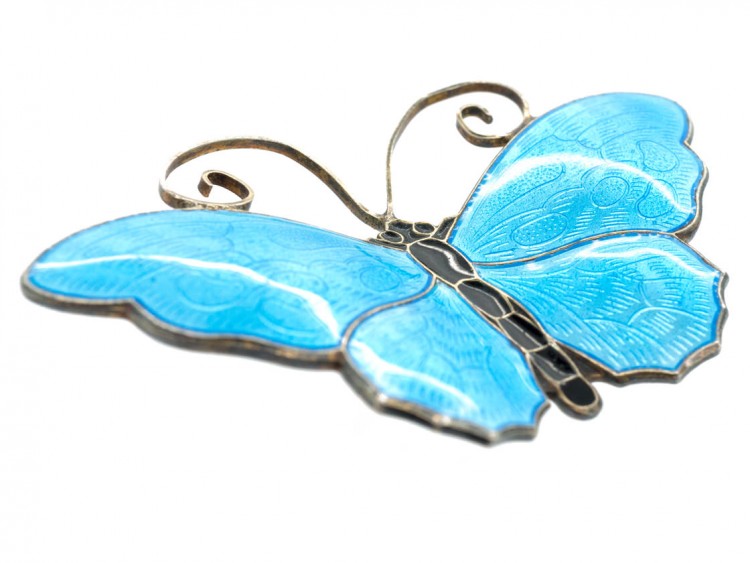 Silver & Turquoise Blue Enamel Brooch by David Andersen