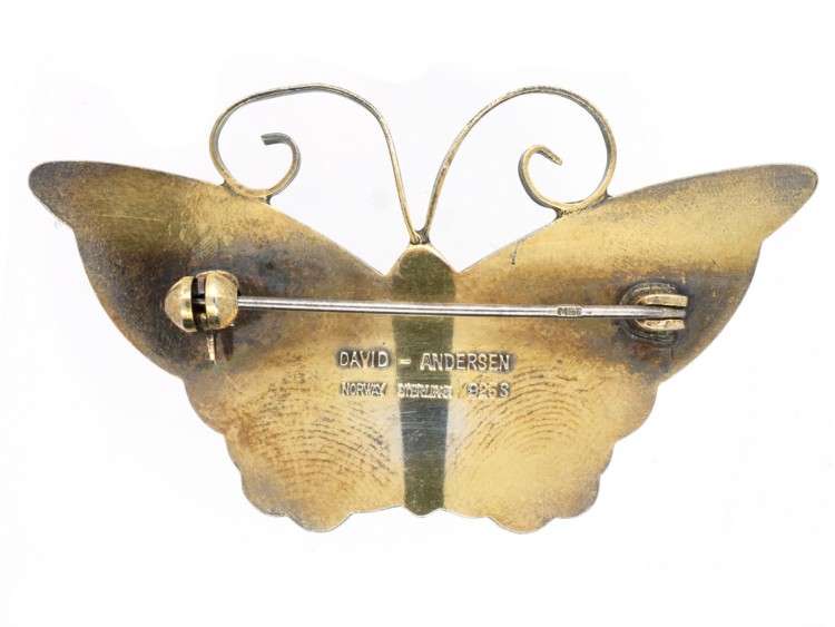 Silver & Red Enamel Butterfly Brooch by David Andersen
