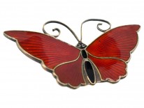 Silver & Red Enamel Butterfly Brooch by David Andersen