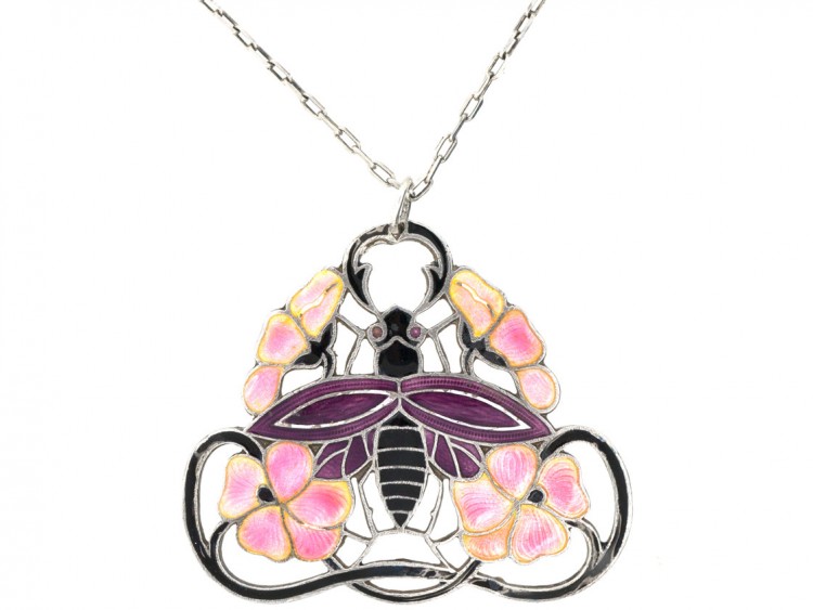Silver & Enamel Bee Design Pendant on Chain