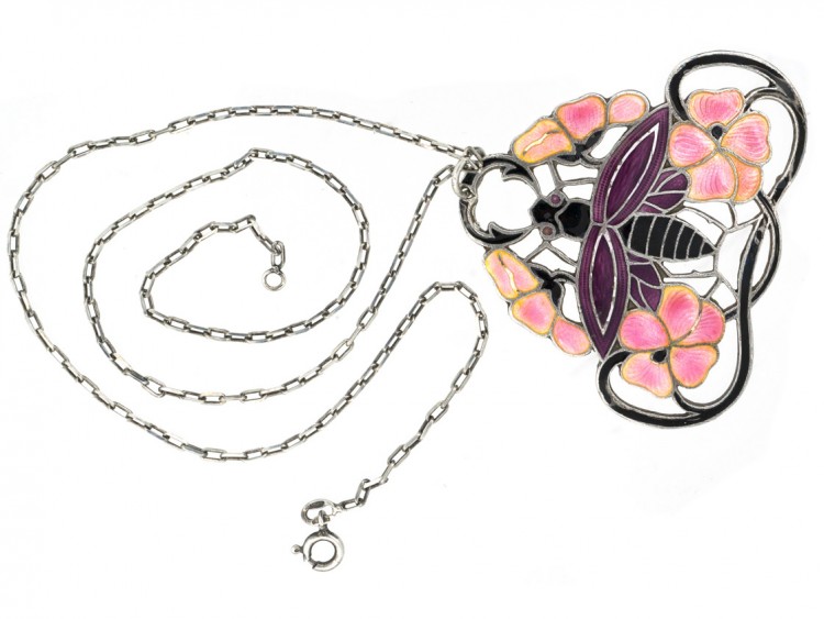 Silver & Enamel Bee Design Pendant on Chain