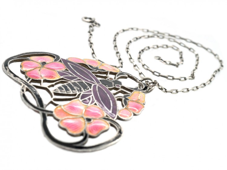 Silver & Enamel Bee Design Pendant on Chain