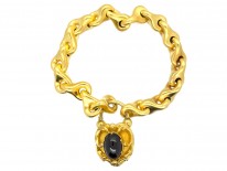 Victorian 18ct Gold Bracelet with Cabochon Garnet Padlock