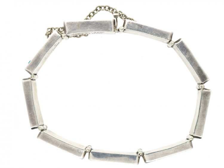 Mexican Silver Wave Design Bracelet set with Turquoise