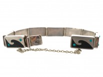 Mexican Silver Wave Design Bracelet set with Turquoise