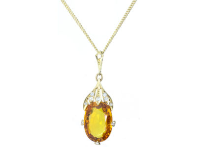 Art Deco Citrine & Diamond Drop Pendant on Chain