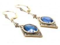 Art Deco Synthetic Sapphire & Diamond Drop Earrings