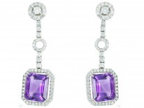 Amethyst & Diamond Drop Earrings by Adler