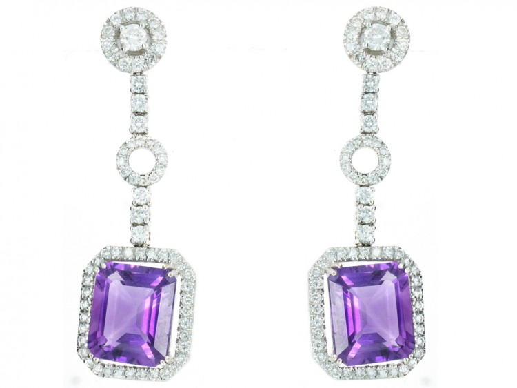 Amethyst & Diamond Drop Earrings by Adler