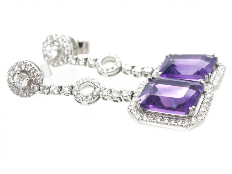 Amethyst & Diamond Drop Earrings by Adler