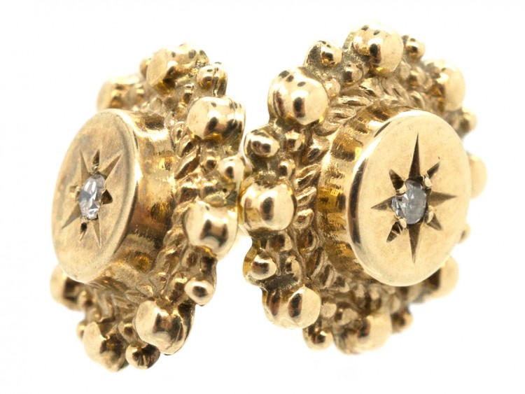 Victorian 9ct Gold & Diamond Stud Earrings