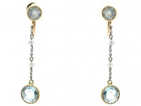 Edwardian 15ct Gold, Aquamarine & Natural Pearls Drop Earrings