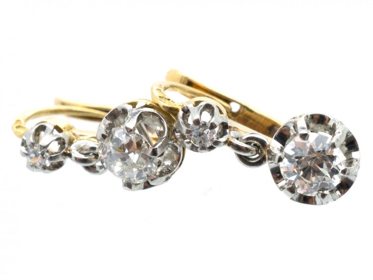 French Double Diamond Drop Earrings
