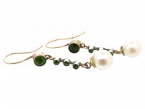 Edwardian 9ct Gold Peridot & Pearl Drop Earrings