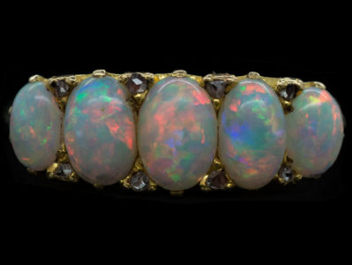 Victorian Five Stone Opal & Diamond Ring